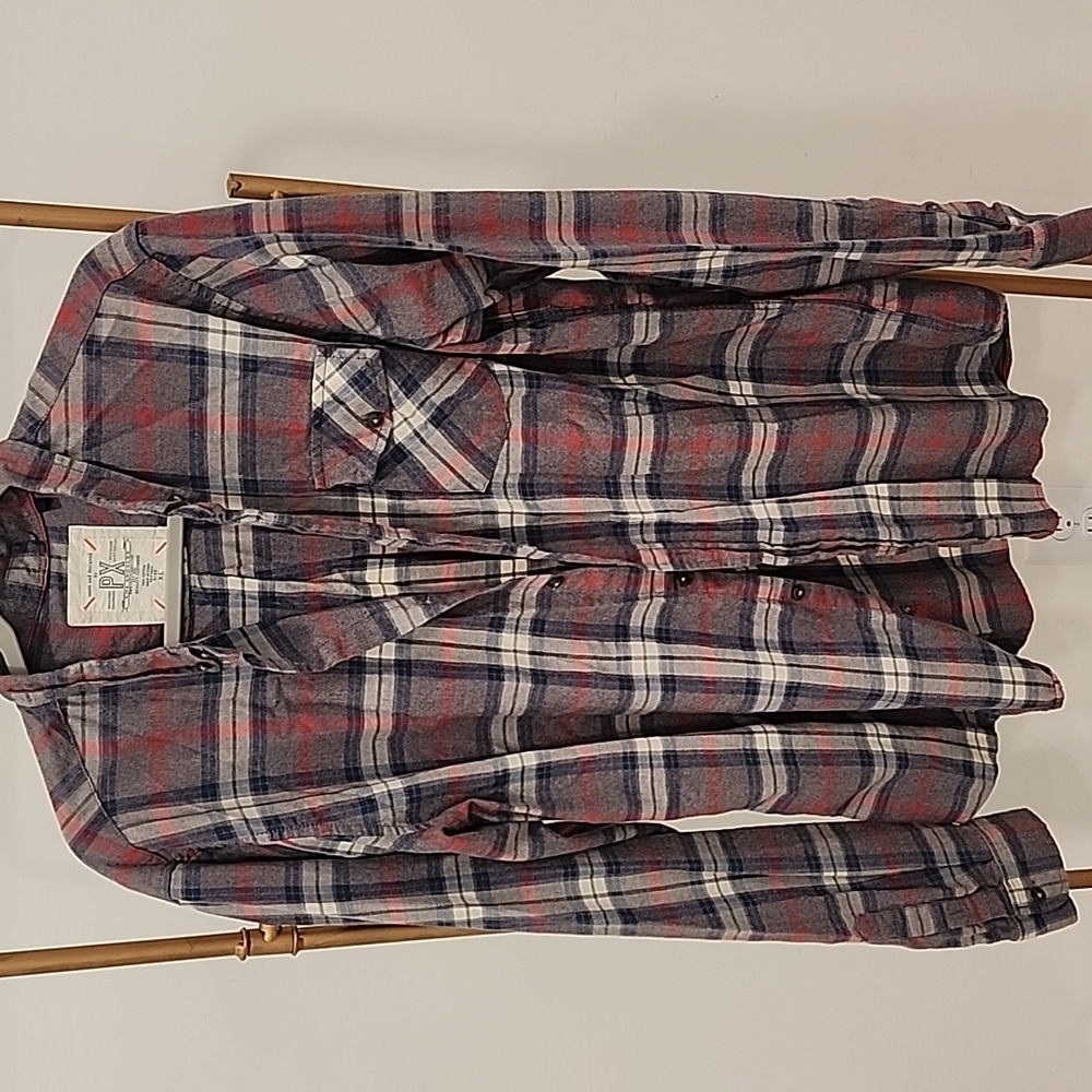 Men's Plaid Button Down Shirt - Red, Blue, and White